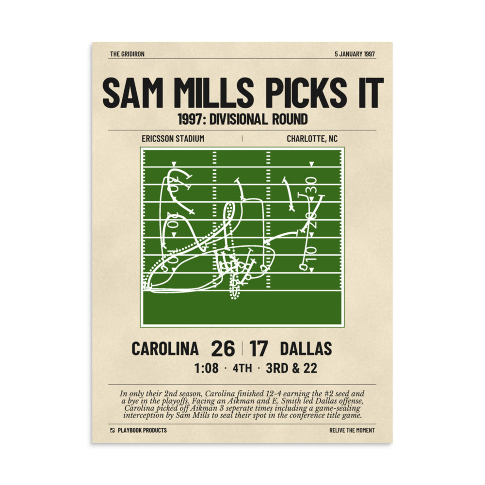 Greatest Carolina Panthers Plays Poster: Sam Mills Picks It (1997)
