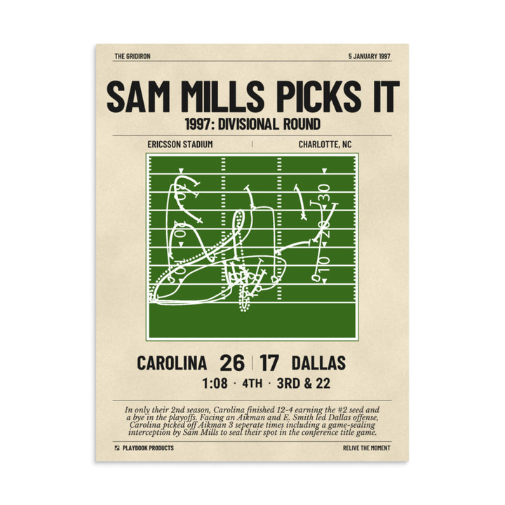 Greatest Carolina Panthers Plays Poster: Sam Mills Picks It (1997)