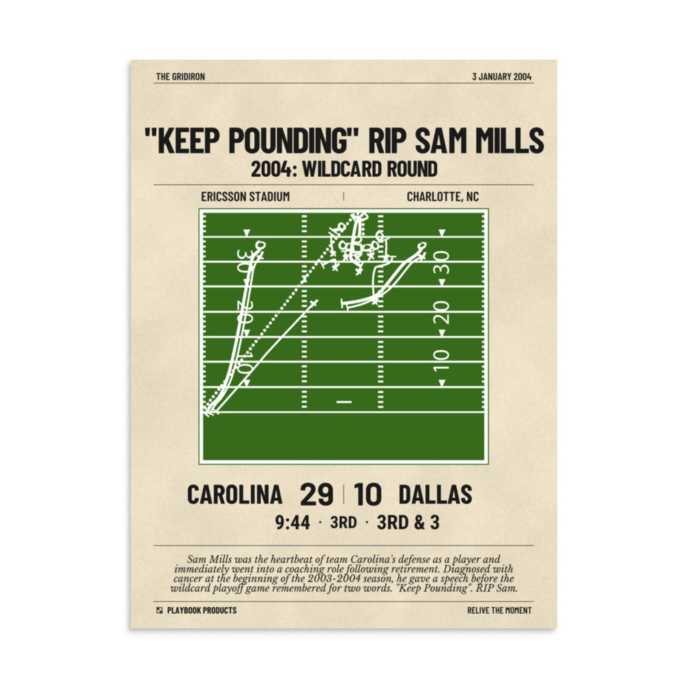 Greatest Carolina Panthers Plays Poster: "Keep Pounding" RIP Sam Mills (2004)