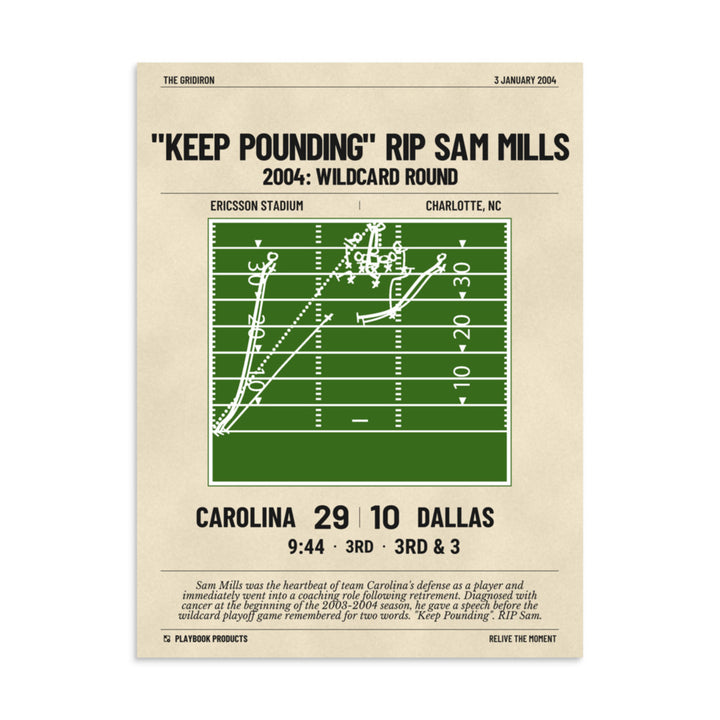 Greatest Carolina Panthers Plays Poster: "Keep Pounding" RIP Sam Mills (2004)