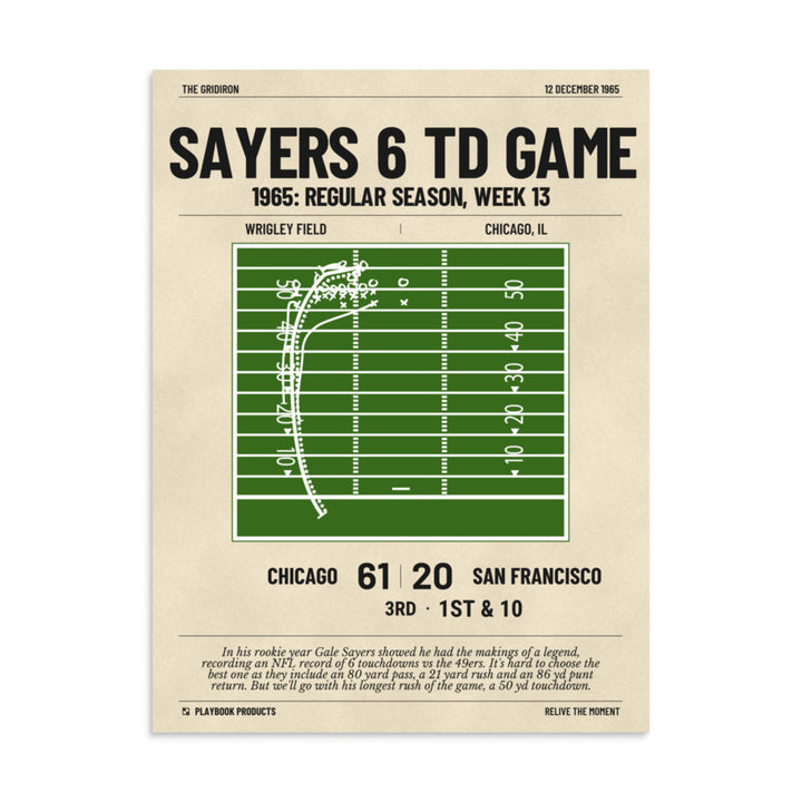 Greatest Chicago Bears Plays Poster: Sayers 6 TD game (1965)