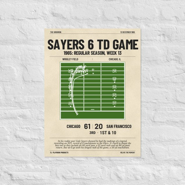 Greatest Chicago Bears Plays Poster: Sayers 6 TD game (1965)