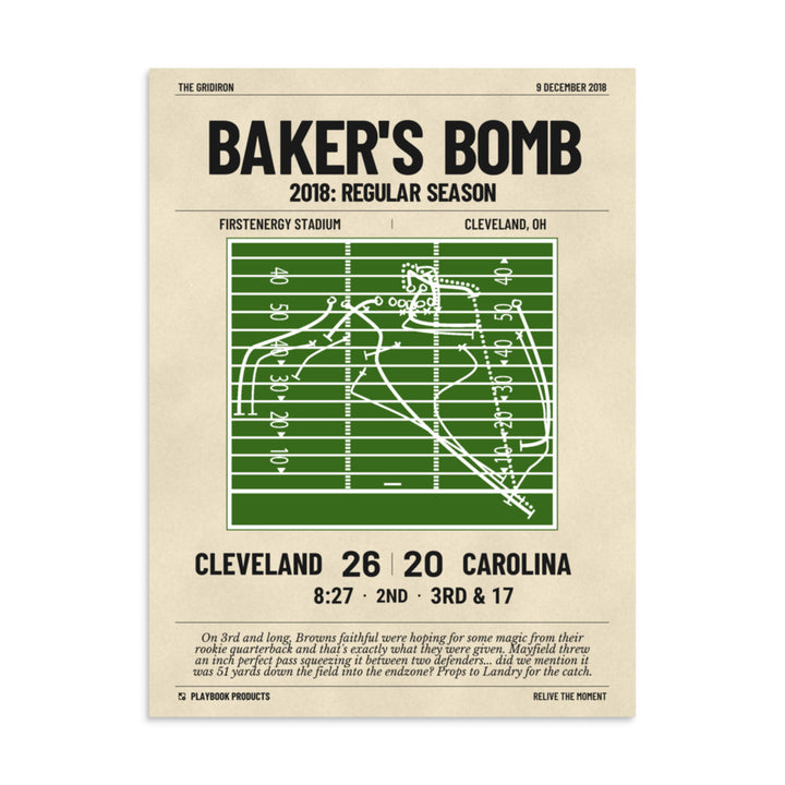 Greatest Cleveland Browns Plays Poster: Baker's Bomb (2018)