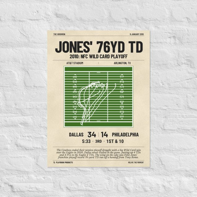 Greatest Dallas Cowboys Plays Poster: Jones' 76yd TD (2010)
