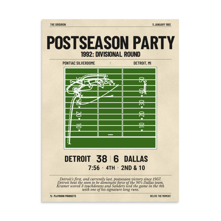 Greatest Detroit Lions Plays Poster: Postseason Party (1992)