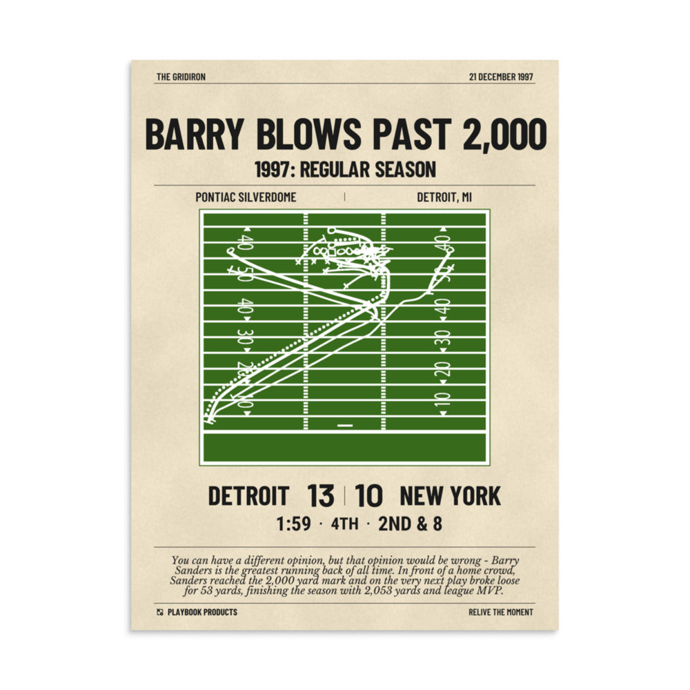 Greatest Detroit Lions Plays Poster: Barry Blows Past 2,000 (1997)