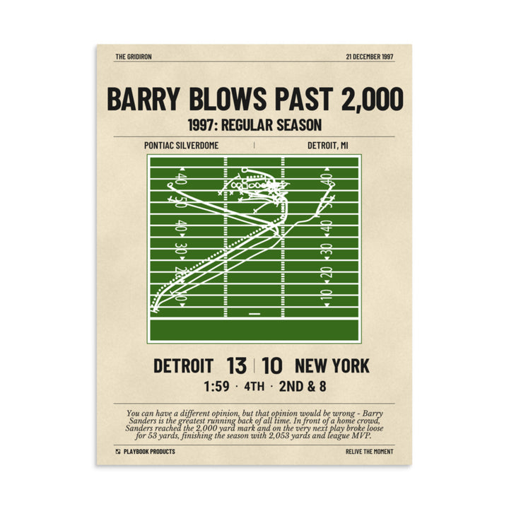 Greatest Detroit Lions Plays Poster: Barry Blows Past 2,000 (1997)