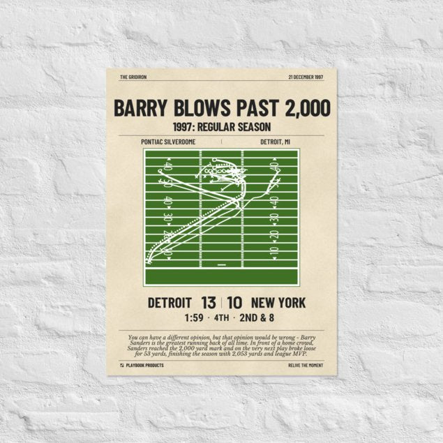 Greatest Detroit Lions Plays Poster: Barry Blows Past 2,000 (1997)