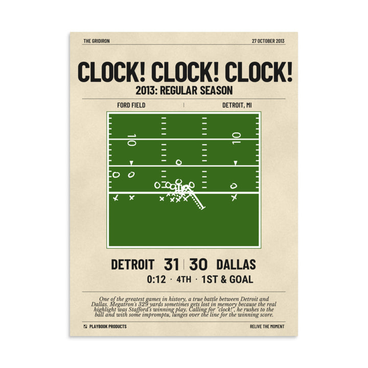 Greatest Detroit Lions Plays Poster: Clock! Clock! Clock! (2013)