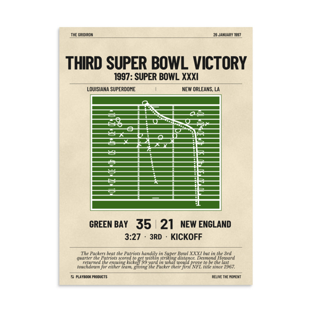 Greatest Green Bay Packers Plays Poster: Third Super Bowl victory (1997)