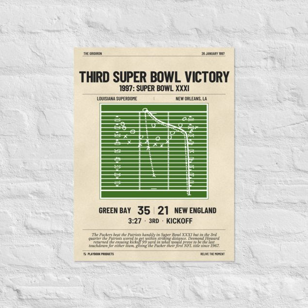 Greatest Green Bay Packers Plays Poster: Third Super Bowl victory (1997)