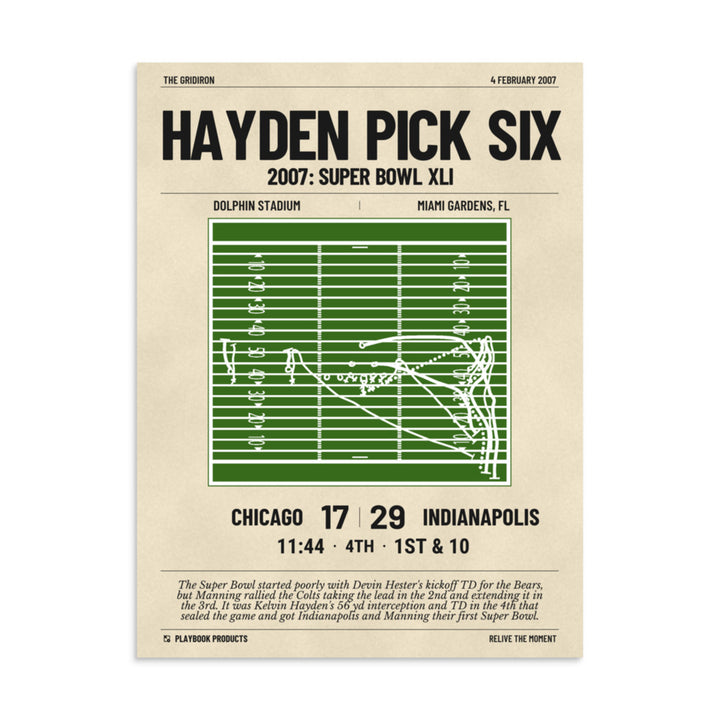 Greatest Indianapolis Colts Plays Poster: Hayden Pick Six (2007)
