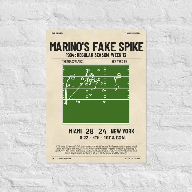 Greatest Miami Dolphins Plays Poster: Marino's Fake Spike (1994)