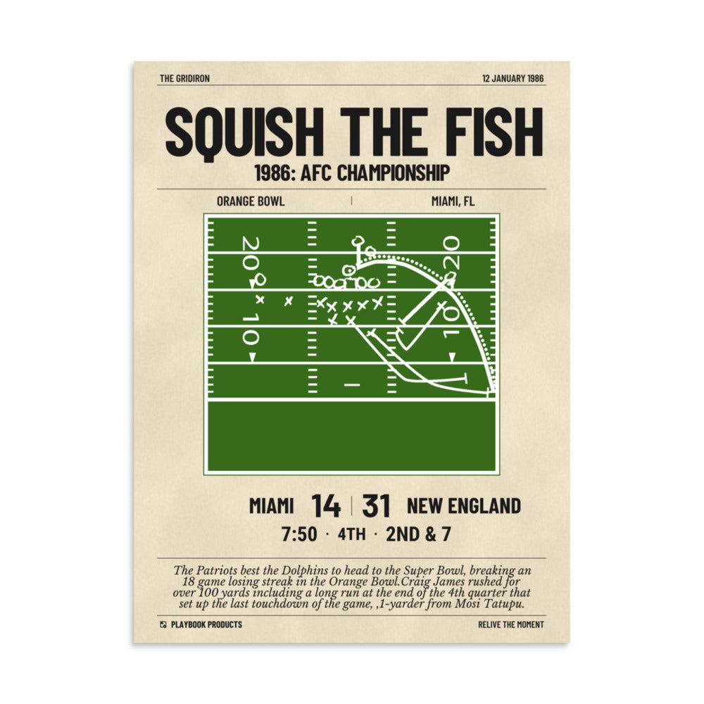 Greatest New England Patriots Plays Poster: Squish the Fish (1986)
