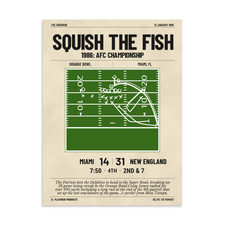 Greatest New England Patriots Plays Poster: Squish the Fish (1986)