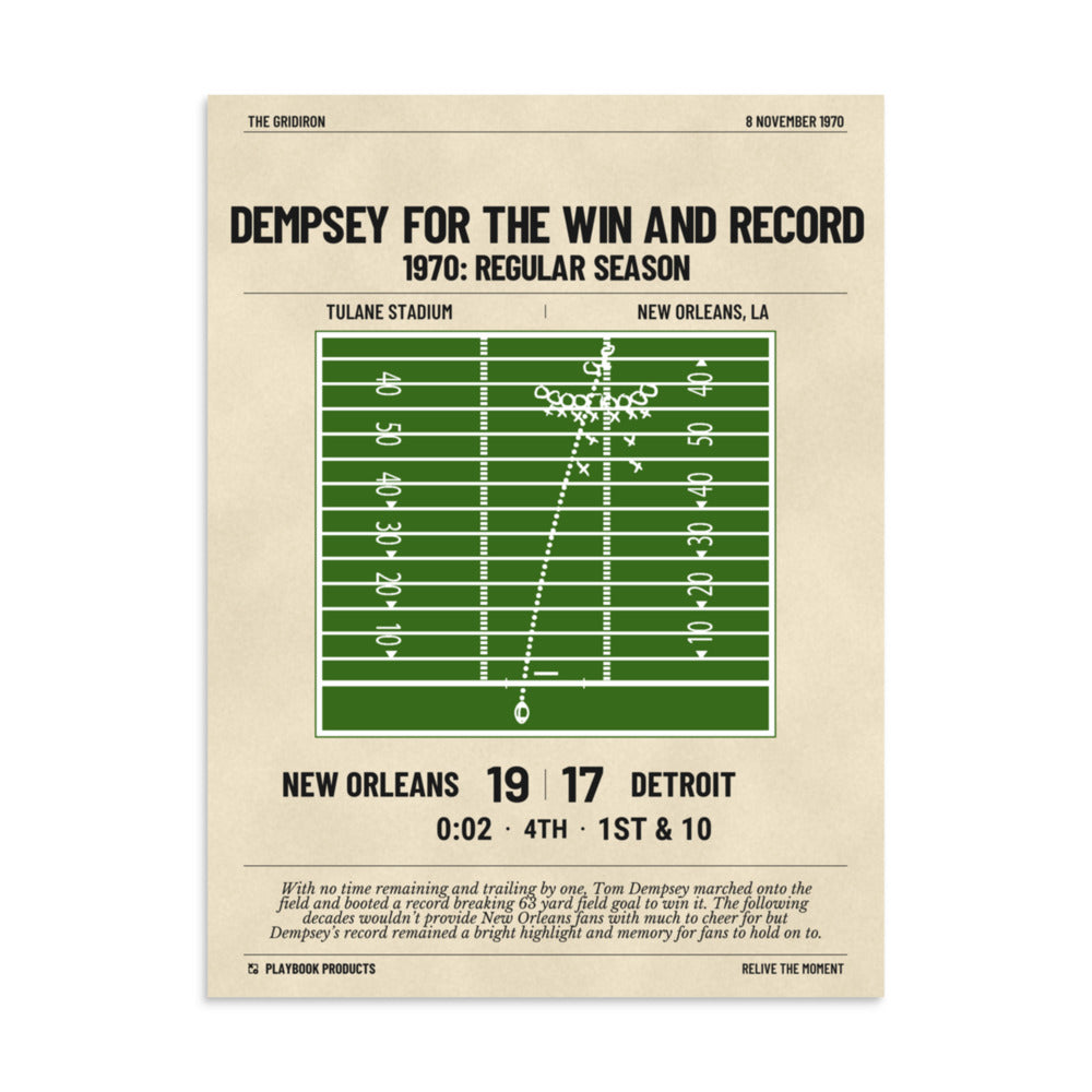 Greatest New Orleans Saints Plays Poster: Dempsey for the win and record (1970)