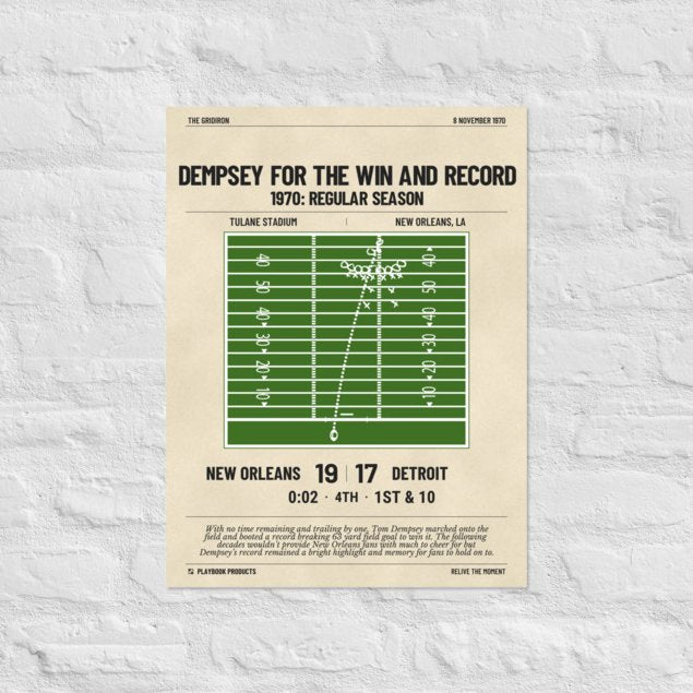 Greatest New Orleans Saints Plays Poster: Dempsey for the win and record (1970)