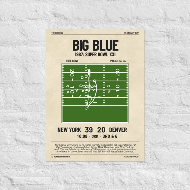 Greatest New York Giants Plays Poster: Big Blue (1987)