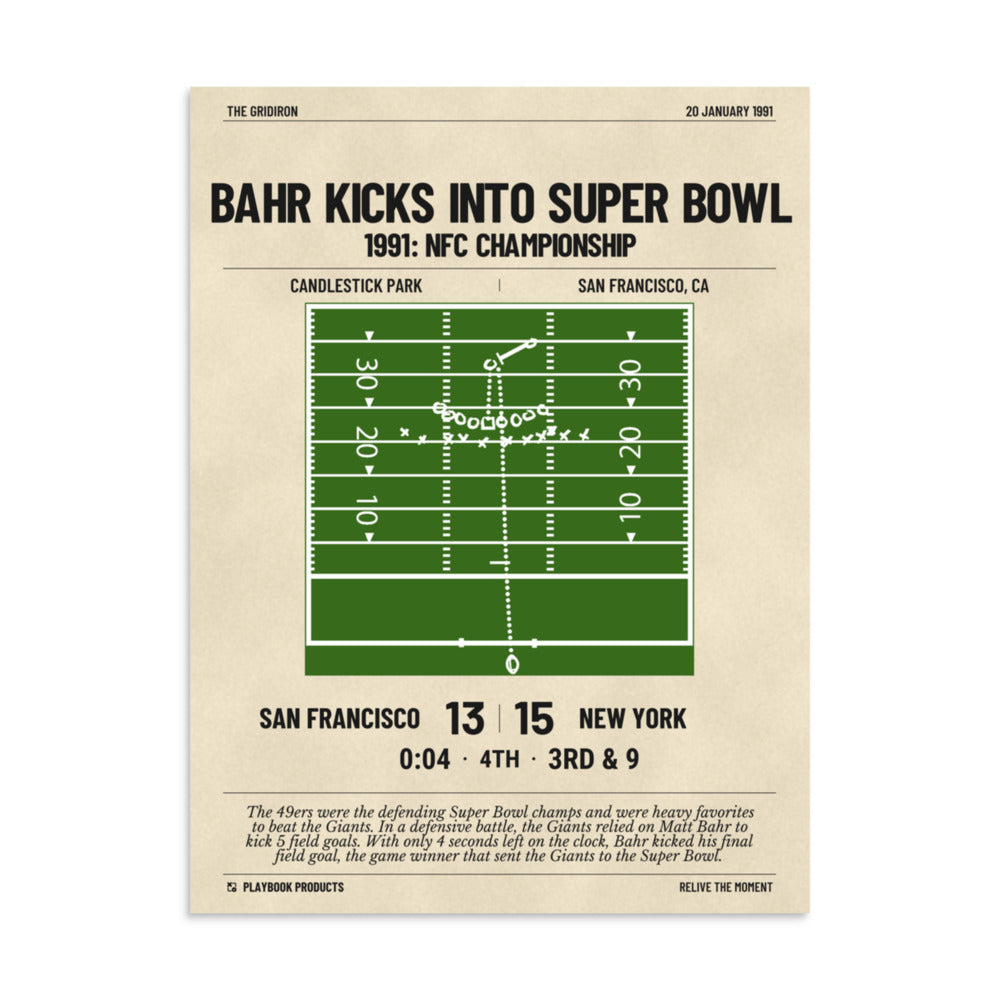 Greatest New York Giants Plays Poster: Bahr kicks into Super Bowl (1991)