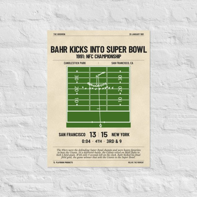 Greatest New York Giants Plays Poster: Bahr kicks into Super Bowl (1991)