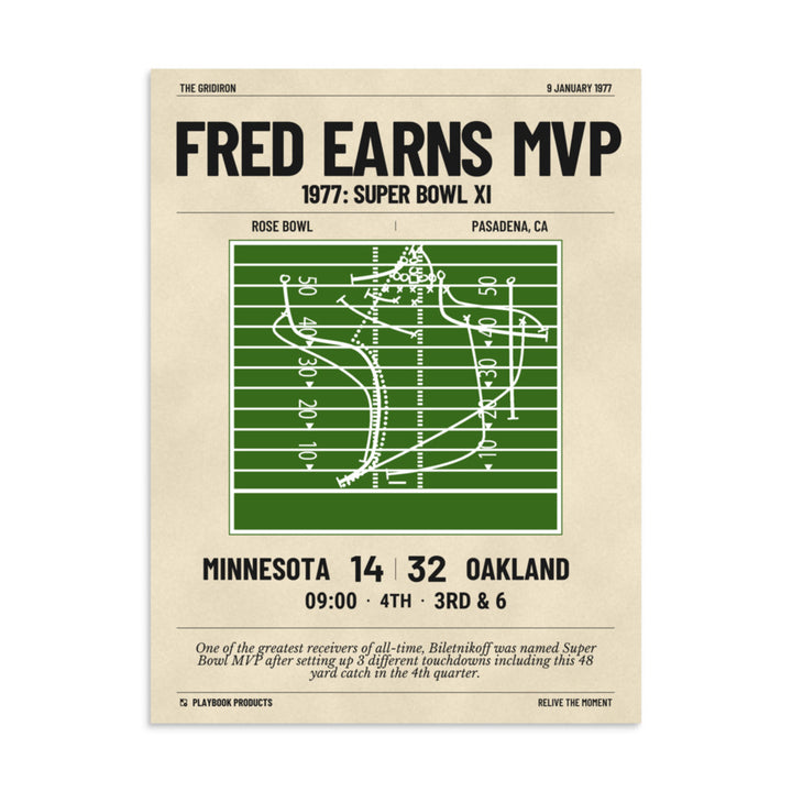Greatest Oakland Raiders Plays Poster: Fred earns MVP (1977)