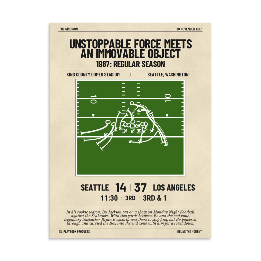 Greatest Oakland Raiders Plays Poster: Unstoppable force meets an immovable object (1987)