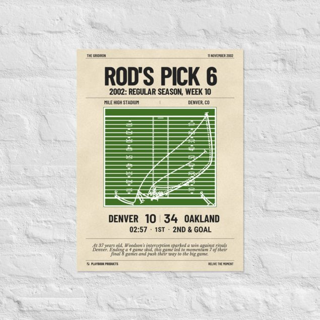 Greatest Oakland Raiders Plays Poster: Rod's Pick 6 (2002)