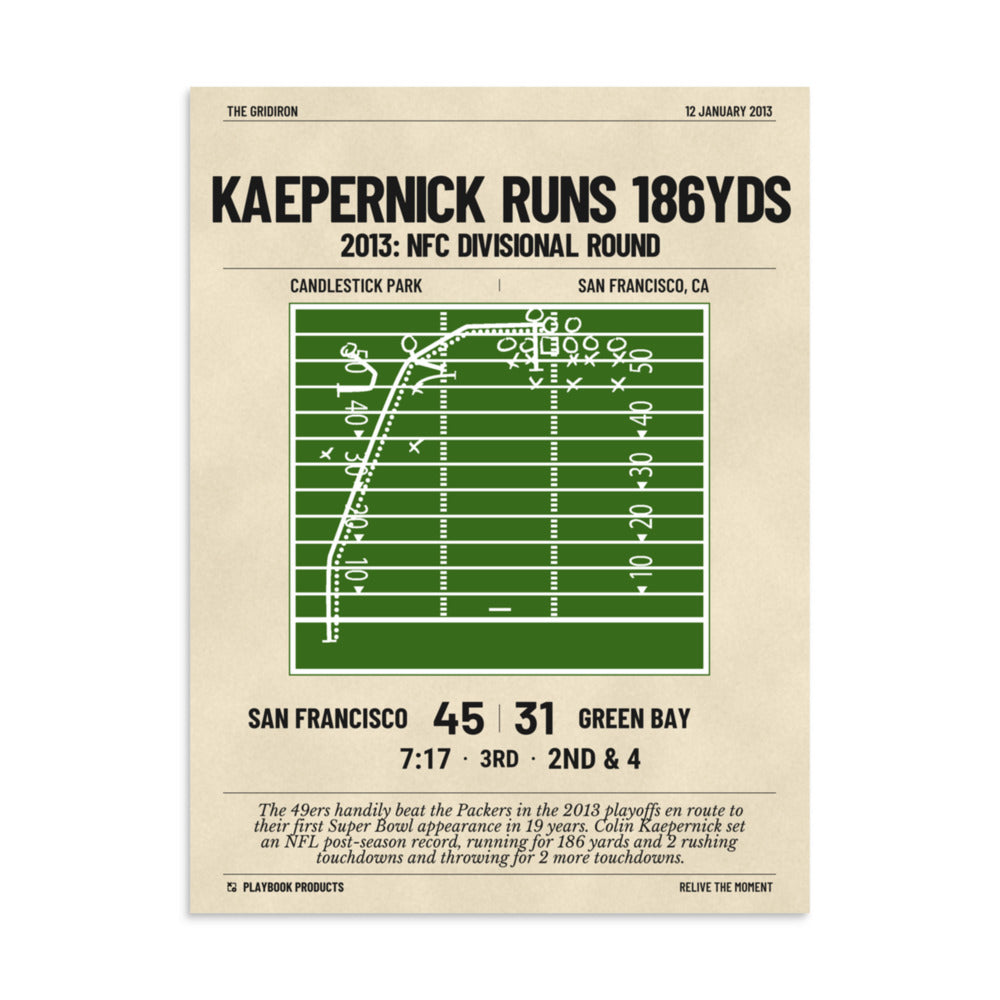 Greatest San Francisco 49ers Plays Poster: Kaepernick runs 186yds (2013)