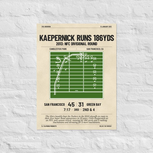 Greatest San Francisco 49ers Plays Poster: Kaepernick runs 186yds (2013)