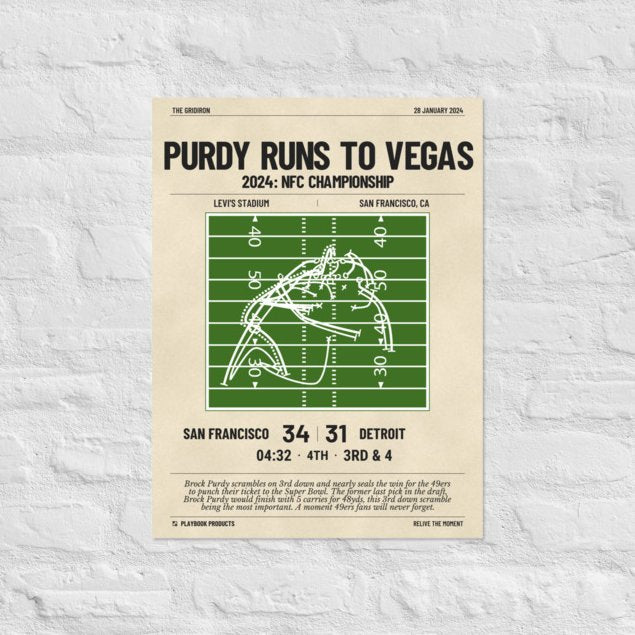 Greatest San Francisco 49ers Plays Poster: Purdy Runs to Vegas (2024)
