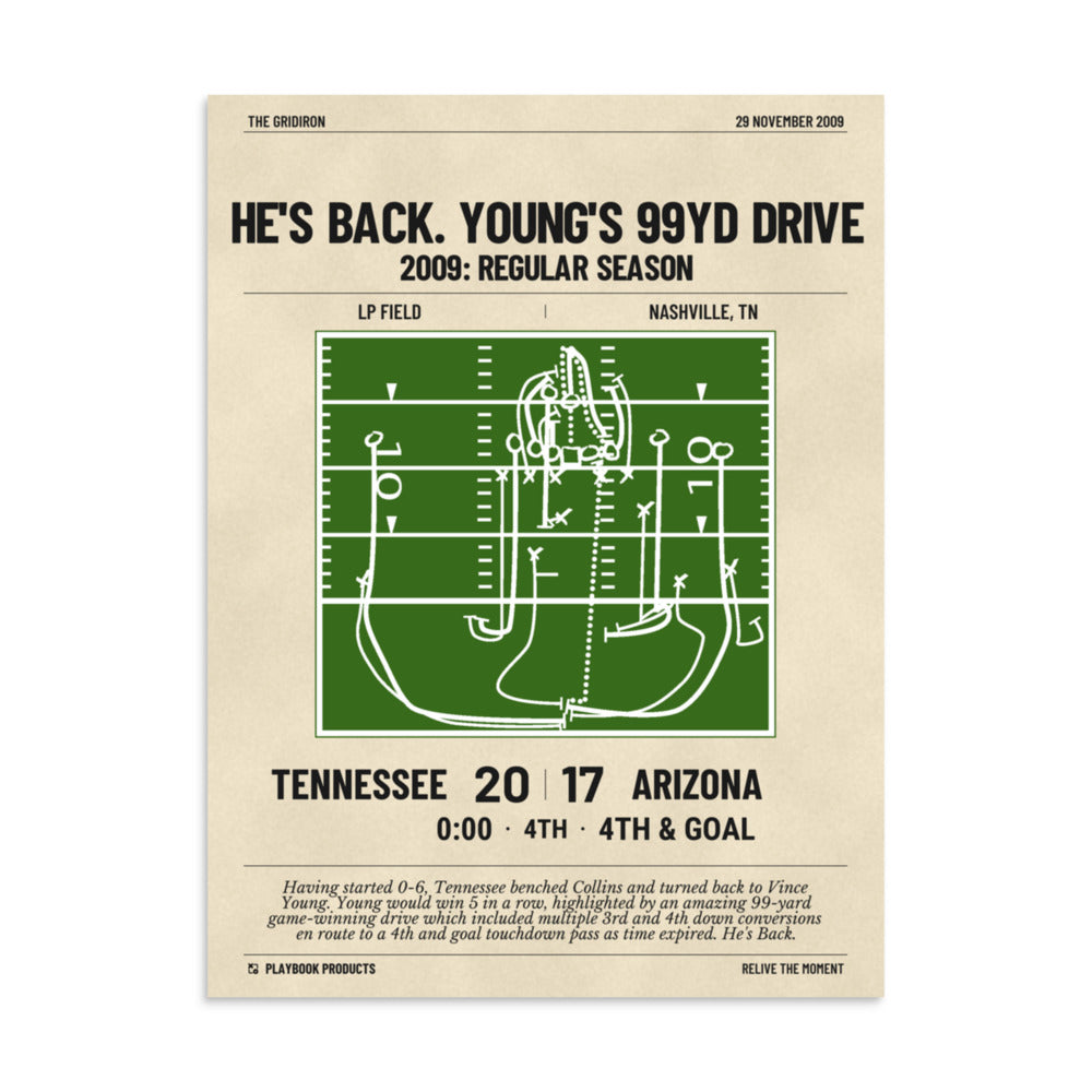 Greatest Tennessee Titans Plays Poster: He's back. Young's 99yd Drive (2009)