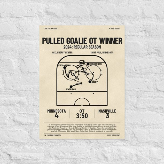 Greatest Minnesota Wild Goals Poster: Pulled Goalie OT Winner (2024)