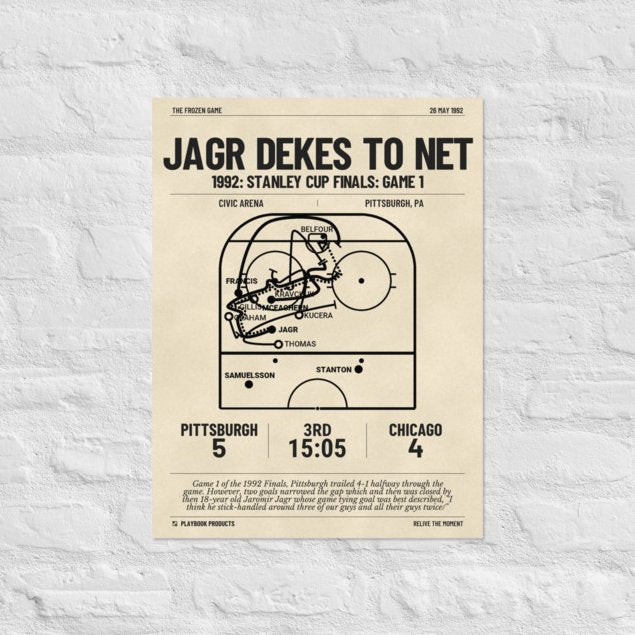 Greatest Pittsburgh Penguins Goals Poster: Jagr dekes to net (1992)