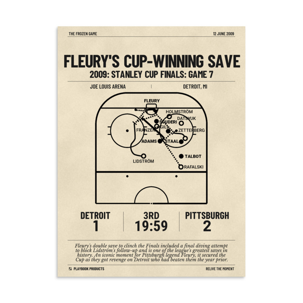 Greatest Pittsburgh Penguins Goals Poster: Fleury's Cup-winning save (2009)