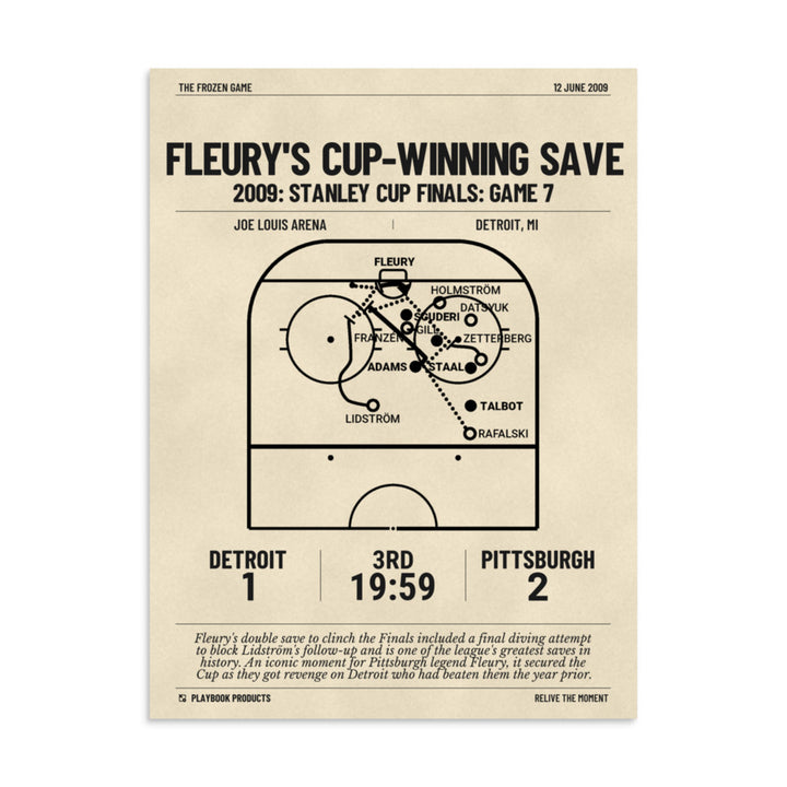 Greatest Pittsburgh Penguins Goals Poster: Fleury's Cup-winning save (2009)