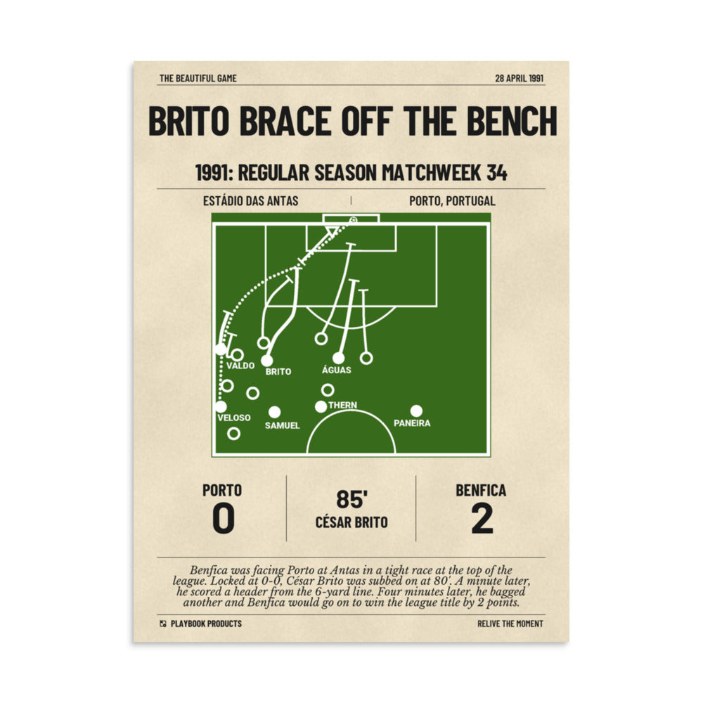 Greatest Benfica Goals Poster: Brito Brace off the Bench (1991)