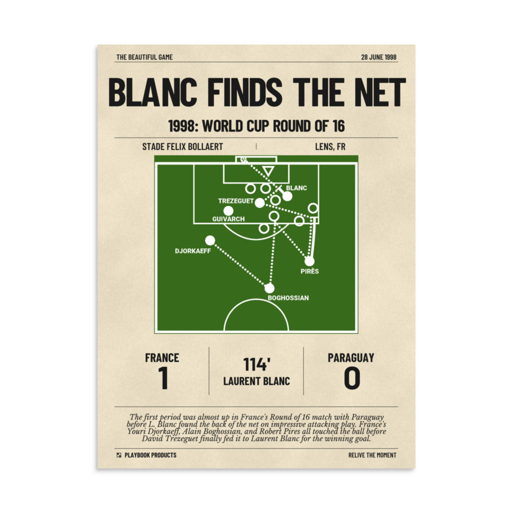 Greatest France National Team Goals Poster: Blanc finds the net (1998)