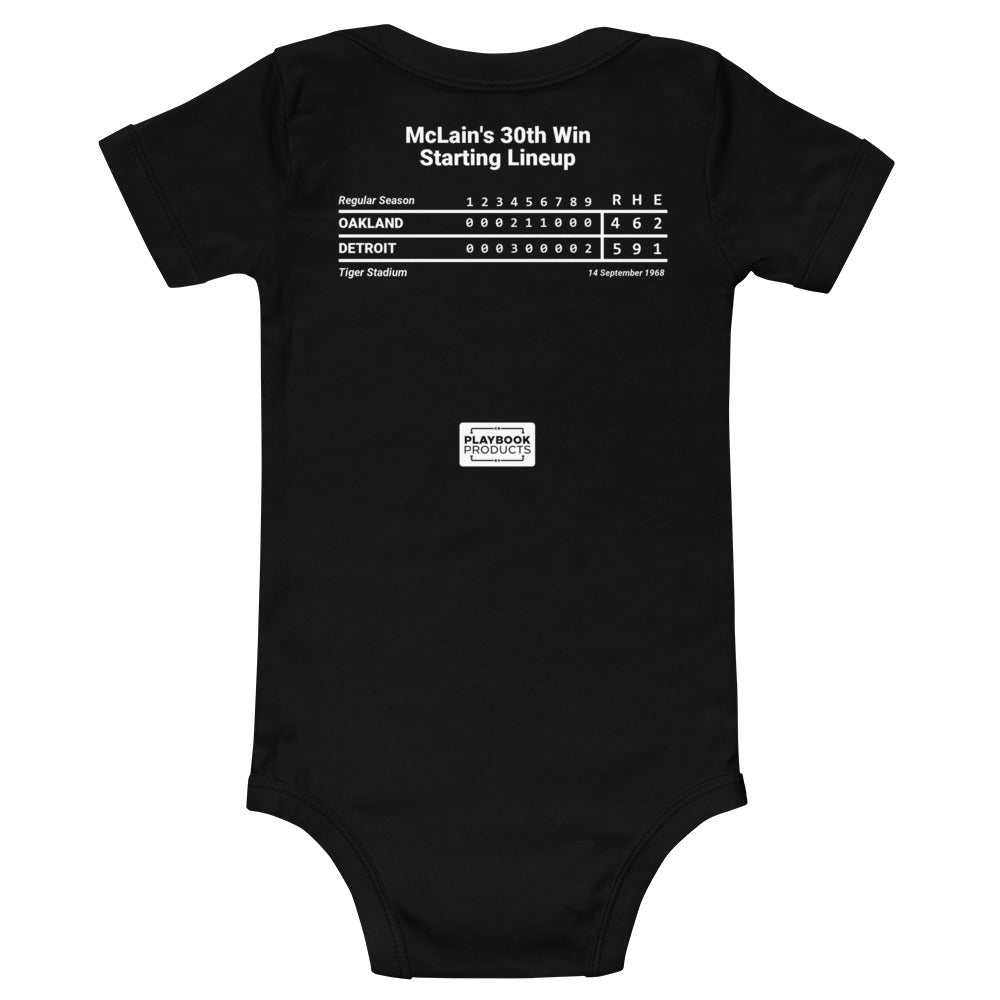 Detroit Tigers Greatest Plays Baby Bodysuit: McLain's 30th Win Starting Lineup (1968)