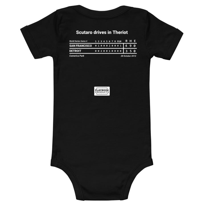 San Francisco Giants Greatest Plays Baby Bodysuit: Scutaro drives in Theriot (2012)