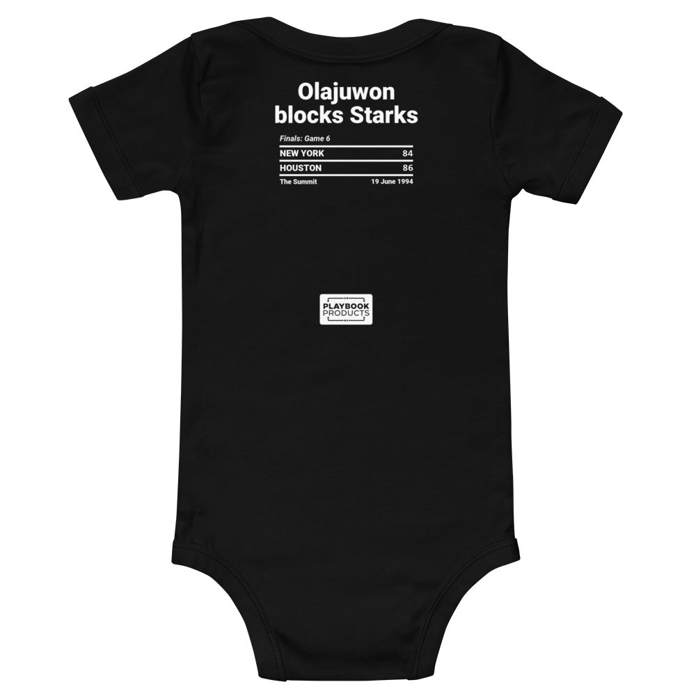 Houston Rockets Greatest Plays Baby Bodysuit: Olajuwon blocks Starks (1994)