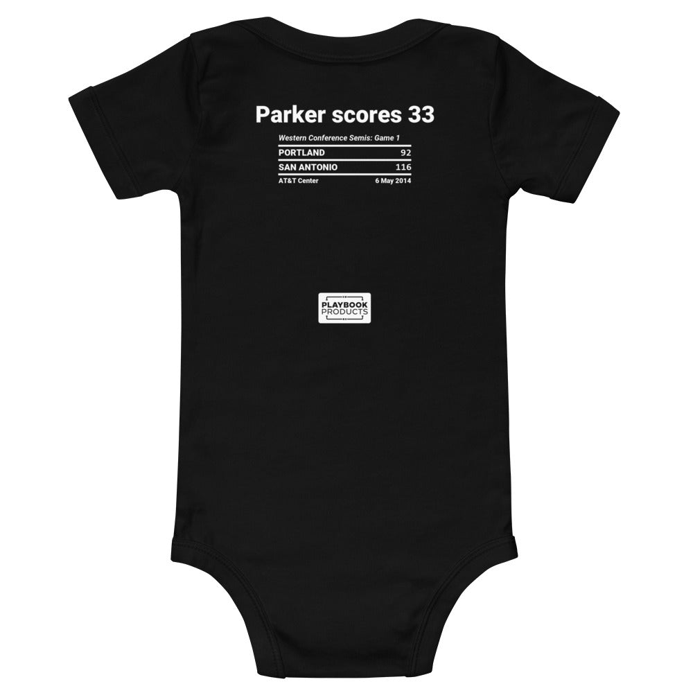 San Antonio Spurs Greatest Plays Baby Bodysuit: Parker scores 33 (2014)