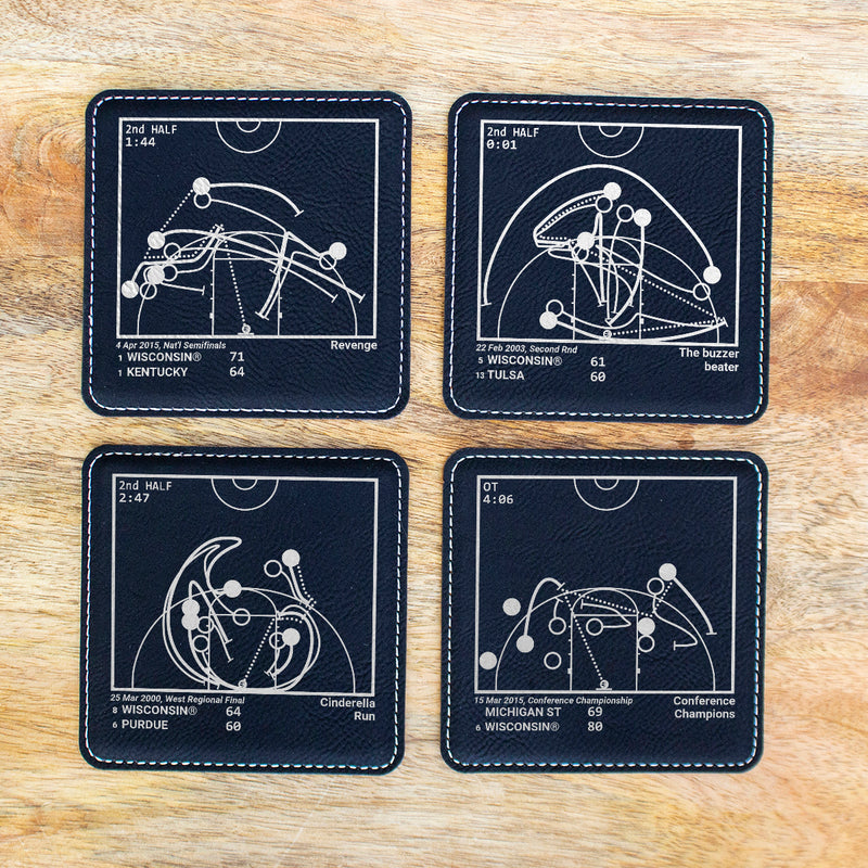 Wisconsin Basketball Greatest Plays: Leatherette Coasters (Set of 4)