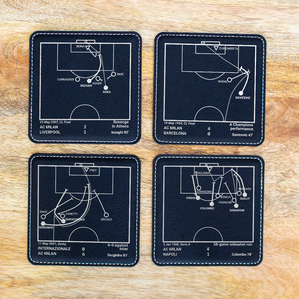 AC Milan Greatest Goals: Leatherette Coasters (Set of 4) – Playbook