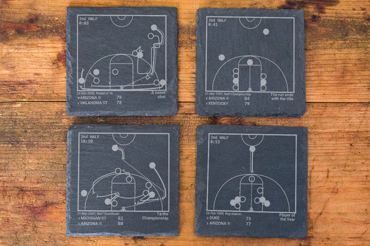 Arizona Basketball Greatest Plays: Slate Coasters (Set of 4)