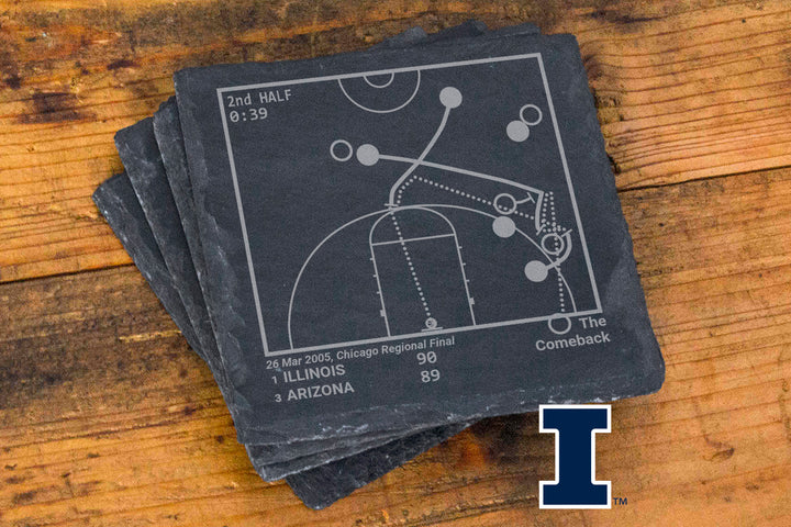 Illinois Basketball Greatest Plays: Slate Coasters (Set of 4)