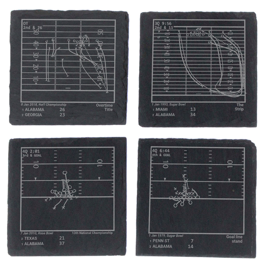 Greatest Alabama Football Plays: Slate Coasters (Set of 4)
