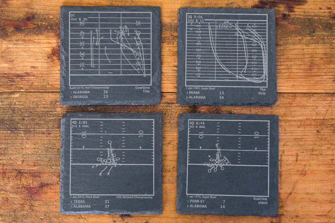 Greatest Alabama Football Plays: Slate Coasters (Set of 4)