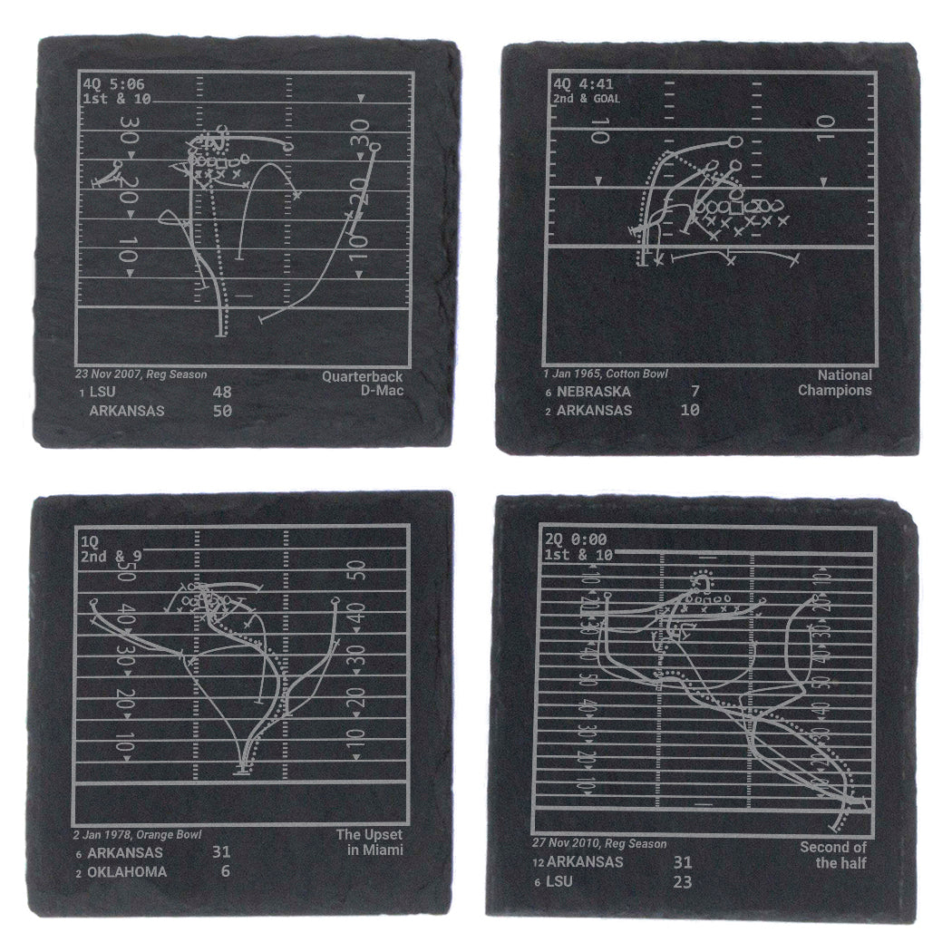 Greatest Arkansas Football Plays: Slate Coasters (Set of 4)
