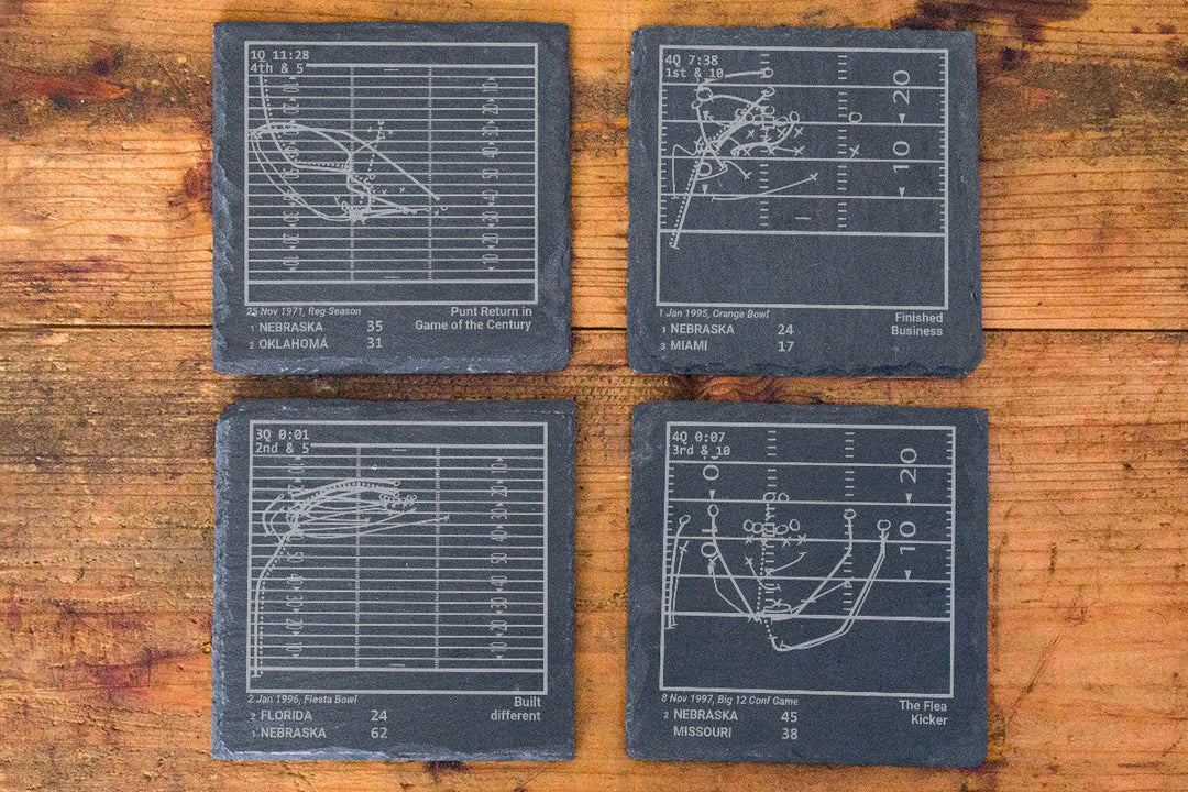 Nebraska Football Greatest Plays: Slate Coasters (Set of 4)