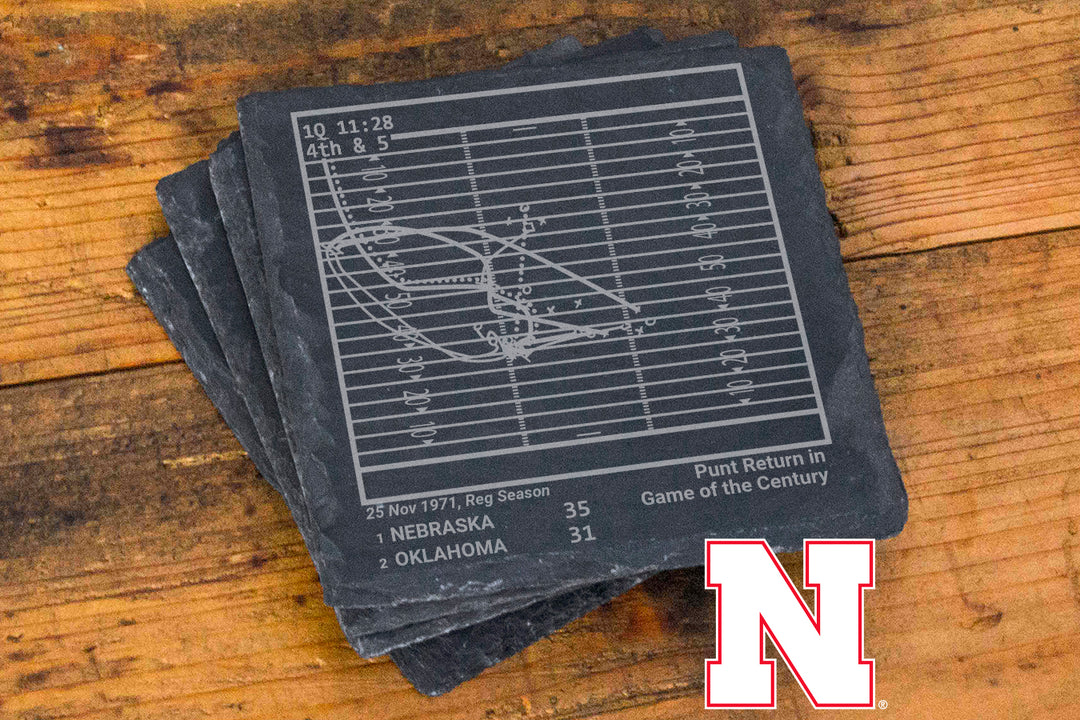 Nebraska Football Greatest Plays: Slate Coasters (Set of 4)
